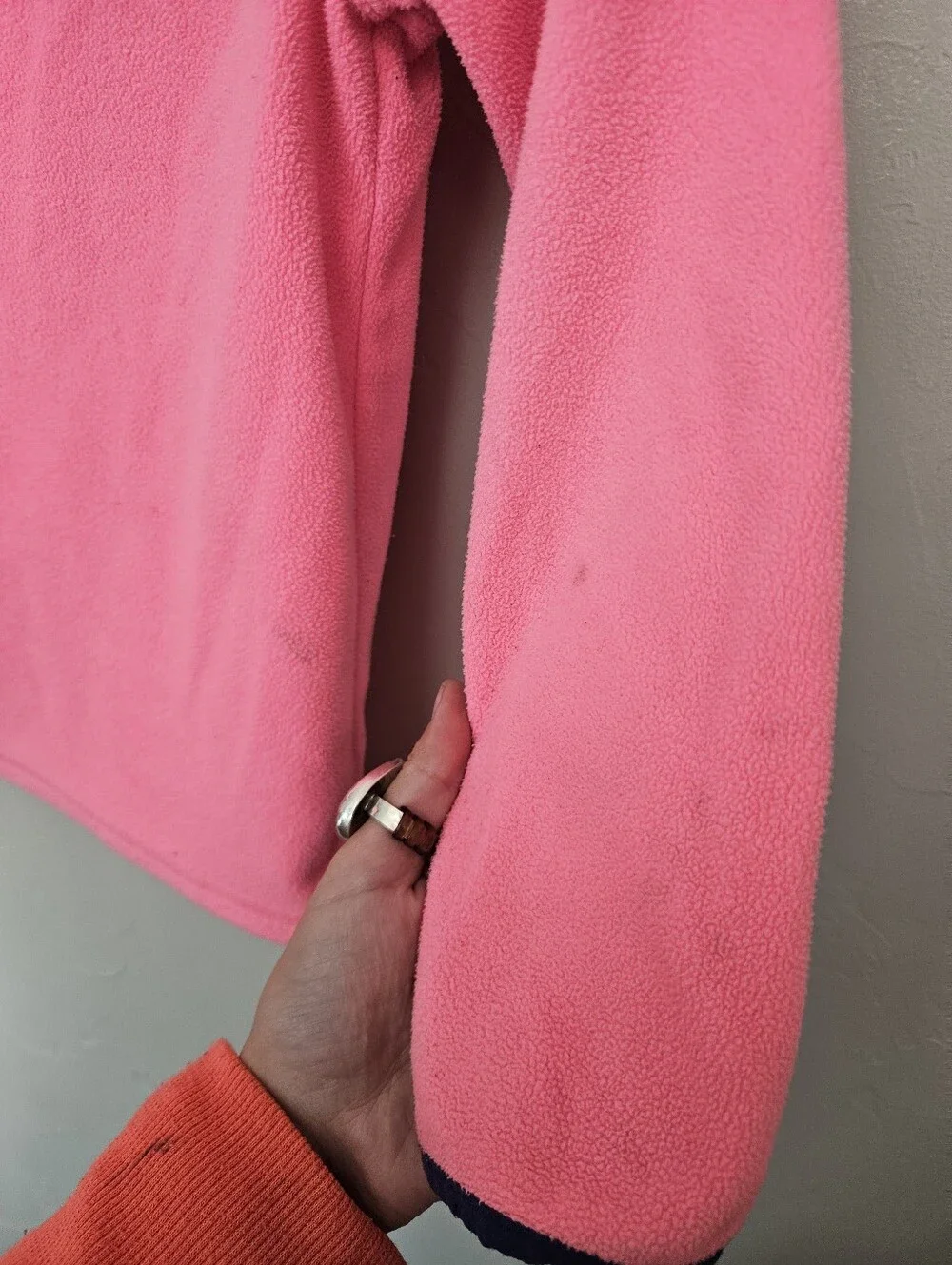 OshKosh B'gosh Neon Pink Fleece Jacket with Navy Trim Girls 7 Fall Winter Summer